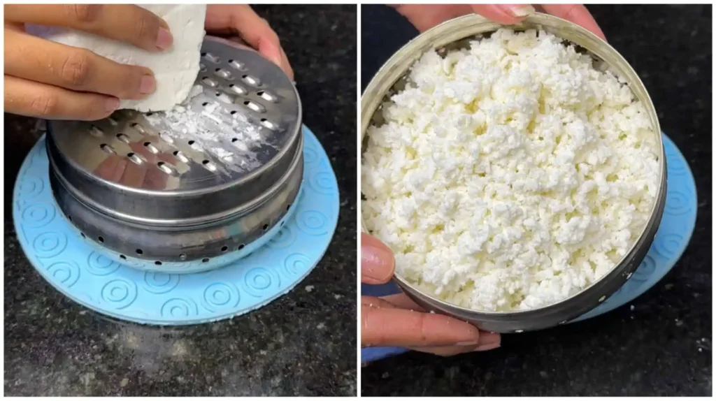 Grating paneer with a grater